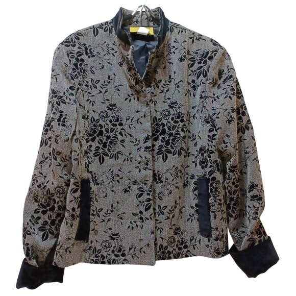 Painted Pony Jackets & Blazers - VTG Painted Pony Velvet Burnout Jacket Womens M Black Gray Floral USA Boho